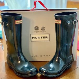 HUNTER KIDS' GLOSS RAIN BOOTS Black US 4 Girls